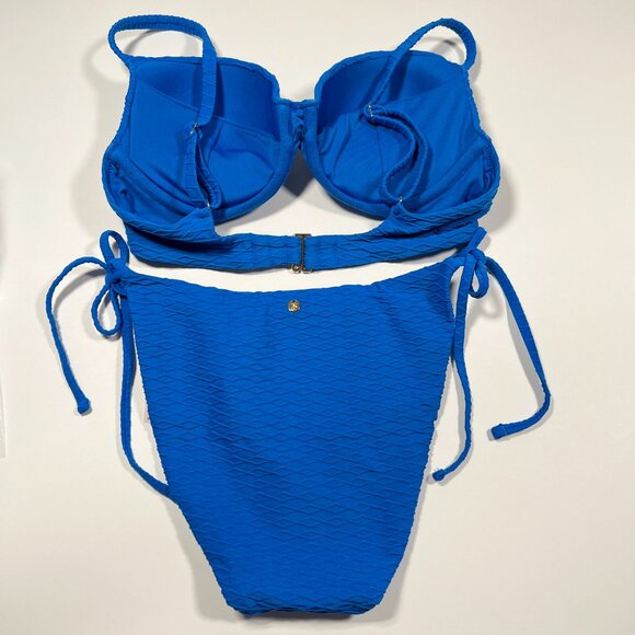 Victoria Secret 32D M TWIST FRONT Push Up Bikini Top Bottom Set Textured Blue - Picture 4 of 7
